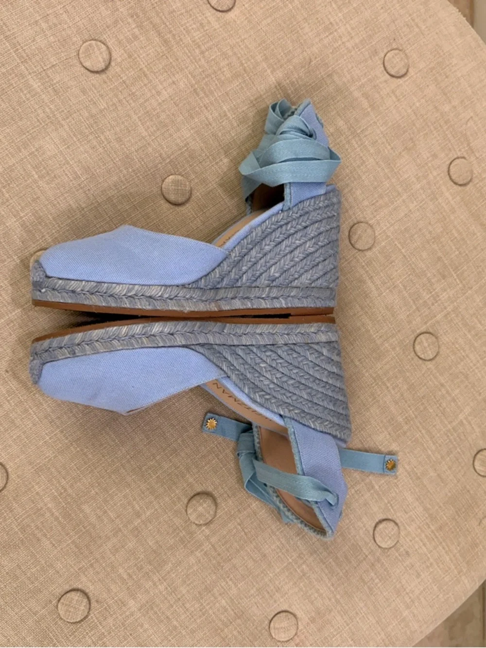 Stuart Weitzman Light Blue Espadrille Wedge Ankle-Tie Sandals - Picture 9 of 12